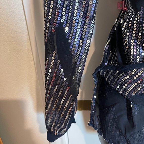 WAYF Blue Sequin Mesh Blouse Size S - Picture 5 of 5